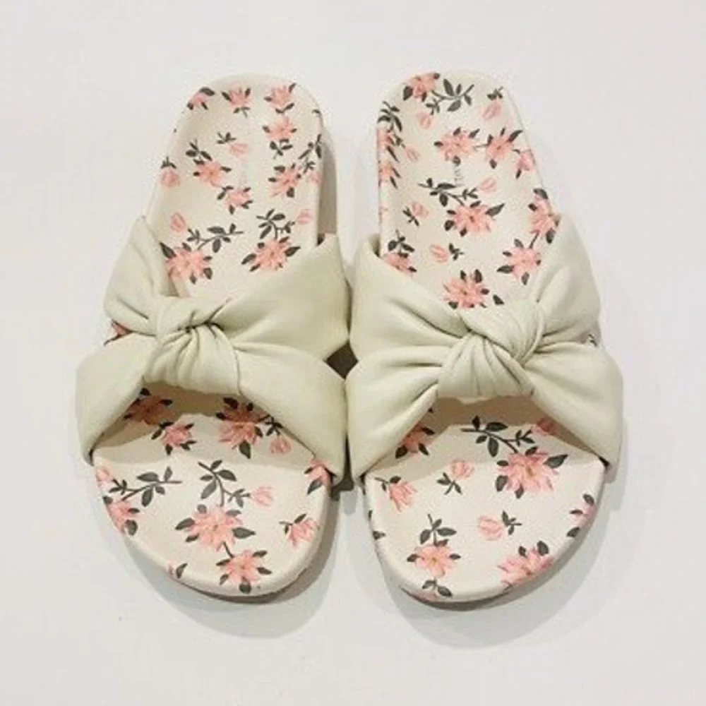 Draper James Womens Cream Floral Bow Knot‎ Slide Sandals Size 8 US 38.5 EUR